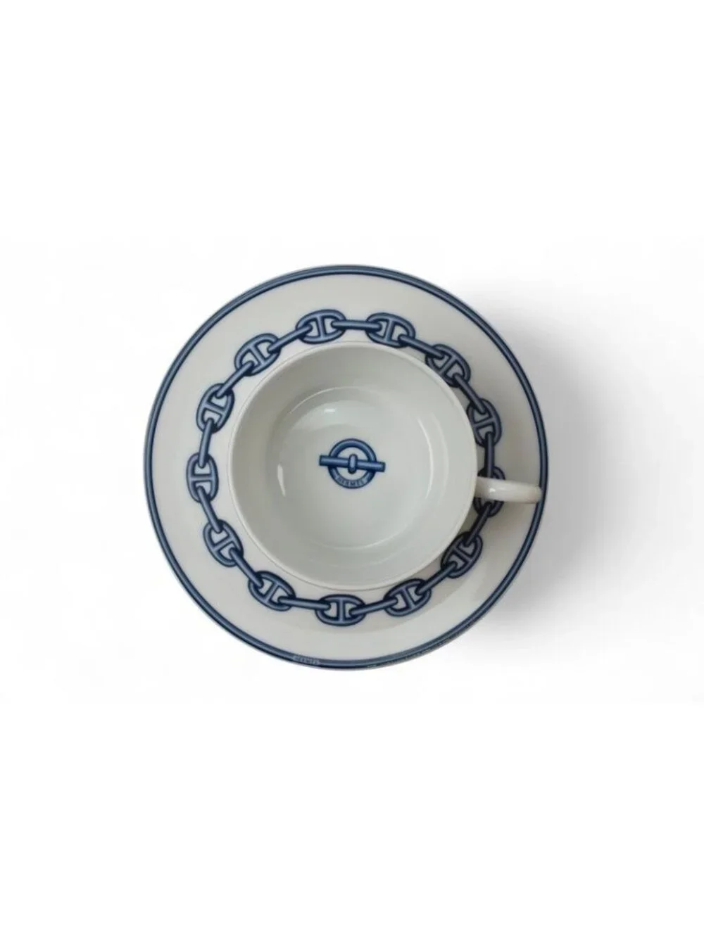 Hermes Set Of 2 Cups And Saucers Pottery Chaine D'Ancre Blue White